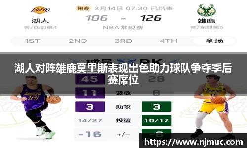 湖人对阵雄鹿莫里斯表现出色助力球队争夺季后赛席位